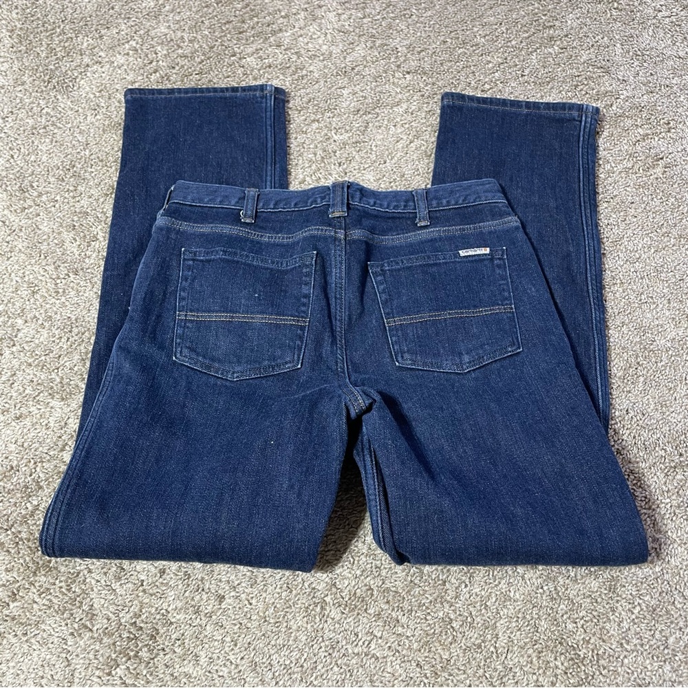 Carhartt Women's Straight Leg Jeans - Dark Blue with Red Plaid Lining - Picture 4 of 8